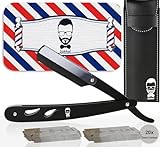 Navaja de Afeitar de Barbero 20 Media Cuchillas Estuche Cuero Viaje |Afeitadora Maquinilla Barba Cut hombre Manual Kit...