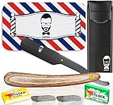 Navaja de Afeitar de Barbero 20 Media Cuchillas Estuche Cuero Viaje |Afeitadora Maquinilla Barba para hombre Manual Kit...
